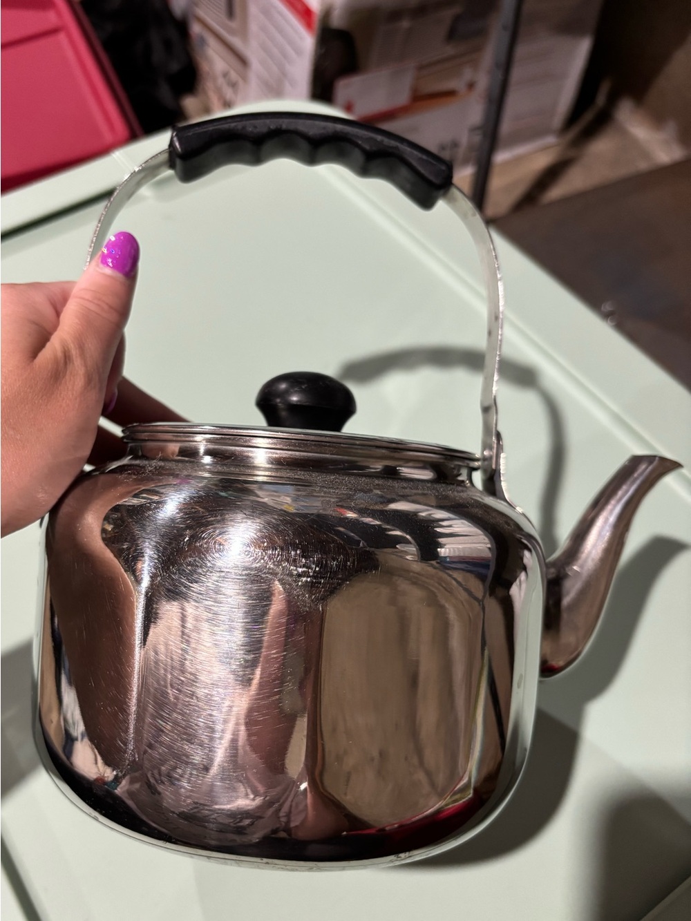 Farberware Silver Stainless Steel Tea Kettle with Black Handle